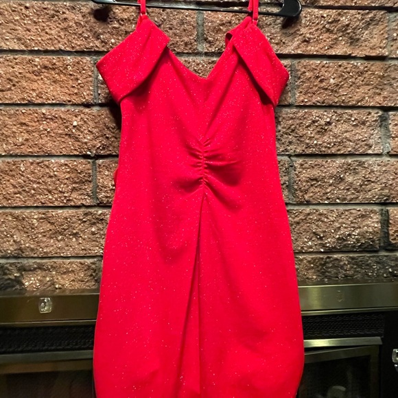 Emerald Sundae Womens Red Glitter Faux Wrap Party Mini Dress Juniors Size Large - Picture 15 of 16